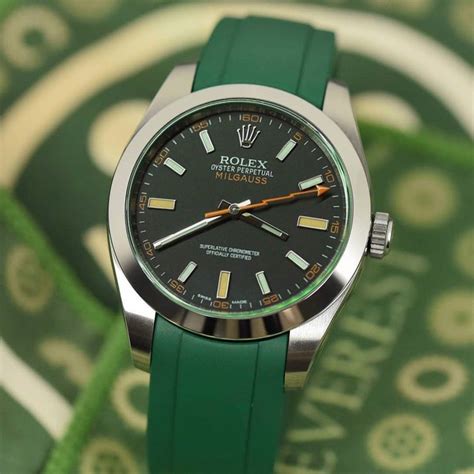 rolex milgauss green racing strap|rolex milgauss rubber strap.